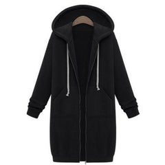 Autumn Casual Women Long Hoodies Sweatshirt Coat Zip Up Outerwears Hooded Jacket Winter Pockets Outwear Tops