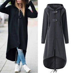 Autumn Casual Women Long Hoodies Sweatshirt Coat Zip Up Outerwears Hooded Jacket Winter Pockets Outwear Tops