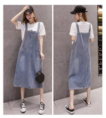 Spring Summer Jeans Dress Women Suspenders Denim Dresses Female Overalls 2021 Korean Casual Long Sundress Robe Femme