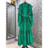 HIGH STREET Newest 2021 Designer Summer Fashion Women's Long Sleeve Buttons Fly Ruffles Belted Holiday Maxi Long Dress