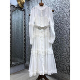 HIGH STREET Newest 2021 Designer Summer Fashion Women's Long Sleeve Buttons Fly Ruffles Belted Holiday Maxi Long Dress