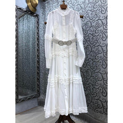 HIGH STREET Newest 2021 Designer Summer Fashion Women's Long Sleeve Buttons Fly Ruffles Belted Holiday Maxi Long Dress