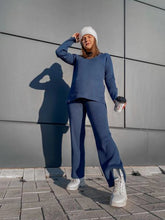 Western style knitted fashion suit women 2021 new trendy Korean temperament sweater wide leg pants casual two-piece suit