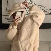 Lizakosht With Hat Hoodies Women Kawaii Ulzzang Zip-up Plus Velvet Winter Chic Fashion Preppy Girls Sweatshirt Popular Ladies Clothing Ins