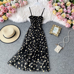 Slip Dress Long Mesh Floral Dress Women Vintage Elegant Sexy Beach Dresses Woman Party Night 2021 Korean Kawaii Ruffle Backless