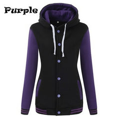 Women Long Sleeve Hoodies Stitching Color Single Breasted Sweatshirt Female Sweat Coat Casual Fashion Sportswear Plus Size