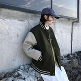 Colorblocking Over Size Female's Jacket Patchwork Casual Women Coats for Autumn Winter Jackets Korean Women's Baseball Uniform