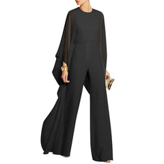 Wide Leg Loose Long Sleeve Chiffon Jumpsuit Women Summer Elegant Stitching High Waist Jumpsuit Boho Long