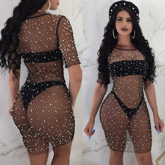 Summer Women Sexy Bikini Cover Up Dress Mesh Fishnet Swimsuit Swimwear Dress Bathing Beachwear