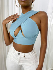 LIZAKOSHT - Women's Criss Cross Tank Tops Sexy Sleeveless Solid Color Cutout Front Crop Tops Party Club Streetwear Summer Lady Bustier Tops