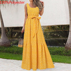 Celmia Bohemian Beach Dress Women Summer Sundress 2021 Sexy Sleeveless Vintage Floral Print Casual Ruffles Party Belted Vestido