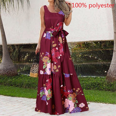 Celmia Bohemian Beach Dress Women Summer Sundress 2021 Sexy Sleeveless Vintage Floral Print Casual Ruffles Party Belted Vestido
