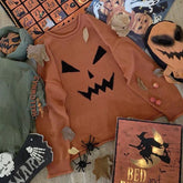 Women's Knitted Pullover Halloween Vintage Pumpkin Faces Orange Sweater Wholesale 2021 New Fashion Female Winter Clothing