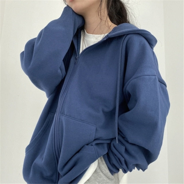 Women Hoodie Harajuku Korean Version Loose Oversized Sweatshirts Solid Color Long-sleeved Hooded Sweatshirt Student Girl Top