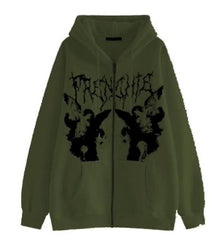 Lizakosht Spring Autumn Sweatshirt Gothic Women Long Sleeve Zip Up Hoodies Gothic Streetwear Harajuku Y2K Aesthetic Hip Hop Coat Tops 2021