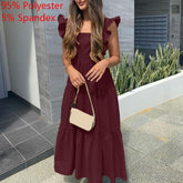 Lizakosht 14 Colors Celmia Summer Maxi Sundress Women Sexy Sleeveless Ruffled Dress Bohemian Square Collar Casual Beach Party Vestido Robe