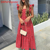 Lizakosht 14 Colors Celmia Summer Maxi Sundress Women Sexy Sleeveless Ruffled Dress Bohemian Square Collar Casual Beach Party Vestido Robe