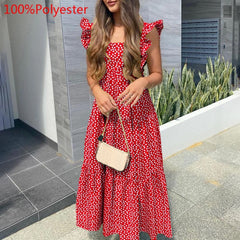 Lizakosht 14 Colors Celmia Summer Maxi Sundress Women Sexy Sleeveless Ruffled Dress Bohemian Square Collar Casual Beach Party Vestido Robe