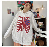 Zip-up Y2K Harajuku Oversized Skeleton hoodie Goth Hoodies Female Women Grunge Hooded with zipper Hood Skull Sweatshirt Women