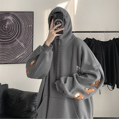 Lizakosht Casual Harajuku Kawaii Bear Hoodie Women Streetwear Fashion Korean Style Hip Hop Cute Cartoon Bear Print Sweatshirt Unisex