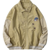 Bear corduroy jacket men women 2021 spring autumn new Korean loose BF Japan Kawaii bear baseball uniform jacket punk streetwear