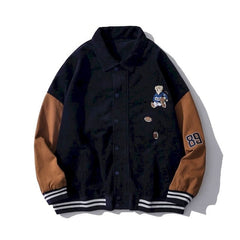 Bear corduroy jacket men women 2021 spring autumn new Korean loose BF Japan Kawaii bear baseball uniform jacket punk streetwear