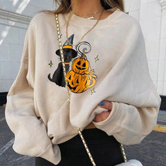 HAMSGEND Women's Clothing Solid Hoodies Halloween Fashion Women's Casual Long Sleeve Printed sweatshirt women 2021 Hoodies