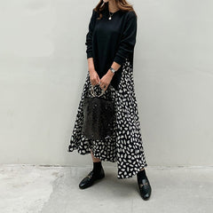 Autumn Women Plus Size XL-5XL Ladies Long Sleeve T-Shirt Dress Patchwork Print Robe Fake Two Piece Dress D08108R