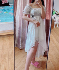 Summer Square Collar Women Dress Short Sleeve Solid Color Long Black Dresses Female Casual Clothes 2021 Irregular Vestidos