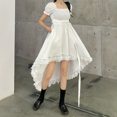 Summer Square Collar Women Dress Short Sleeve Solid Color Long Black Dresses Female Casual Clothes 2021 Irregular Vestidos