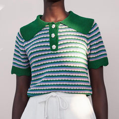 Za Women's Knitted Sweater Vest 2021 Spring Autumn Striped Jewellery Button POLO Tops Vintage Cropped Knitwear Clothes