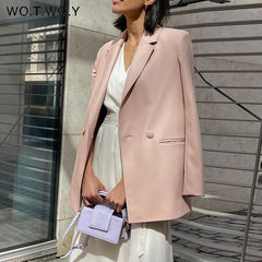 WOTWOY Autumn Winter Oversized Leather Jackets Women Turn-down Collar Casual Blazers Female Green Pink Basic Outerwear Coat 2021
