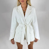 Lizakosht Blazer Women Spring Autumn Elegant Belt Long Sleeve Lace Up Office Ladies Slim Suit Coats Women Blazers