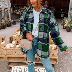 Lizakosht Autumn Plaid Jacket Women Overshirt Long Checkered Jacket Female Long Sleeve Winter Coat Shirt Jacket For Women