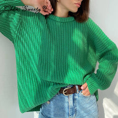 Women's Knitted Thicken Pullovers Sweater Autumn Winter Oversize Long Sleeve Casual Loose Sweaters Female Solid 2021 Ladies Top