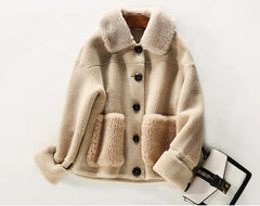 Faux Lamb Wool Coat Women Autumn and Winter Jackets and Coats Thick Fur One-piece Plush Winter Clothes Loose Short Trend
