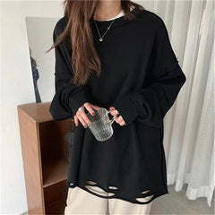 Hot Autumn winter thin Cotton long Women sweatshirt oversized solid hoodies Harajuku Long sleeve Hole Tops Female pink Pullovers