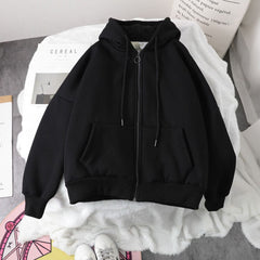 Lazy Plush And Thick Zipper Autumn Winter Fashion Women's Sweatshirts Hoodie Coats 2021 Korean Plain Long Sleeve Women
