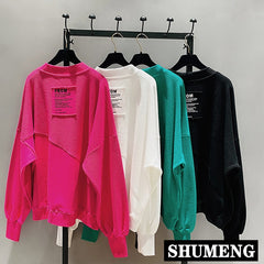 New Fashion Crew Neck Large Size Loose Sweatshirt Women's Casual Pullover Hoodie Blank Plain Pullover Shirt Hoody Tops