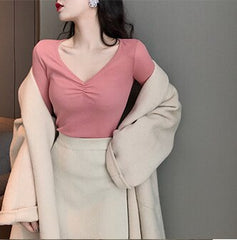 Short coat women's undergarment with casual women's short coat on the inside and outside, showing thin c-neck