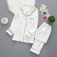 Japanese new style autumn and winter long-sleeved trousers, pure cotton air cotton, warm ladies pajamas, home service sleepwear