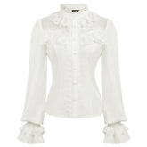 party blouse Women Vintage shirt retro gothic club evening Long Sleeve Stand Collar Lace hollow ruffle lace-up Shirt ladies Tops