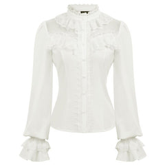 party blouse Women Vintage shirt retro gothic club evening Long Sleeve Stand Collar Lace hollow ruffle lace-up Shirt ladies Tops