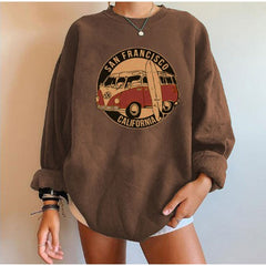 Low Price Promotion Women Sweatshirts San Francisco California Buses Print Oversized Top Woman Drop-shoulder Pullovers Female