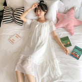 Women Cotton Dress Princess Sleepshirts Vintage Palace Style Lace Embroidered Nightgowns.Victorian Nightdress Lounge