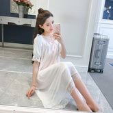 Women Cotton Dress Princess Sleepshirts Vintage Palace Style Lace Embroidered Nightgowns.Victorian Nightdress Lounge