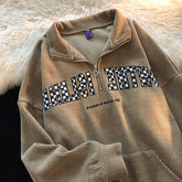 Vintage Turn-down Collar Sweatshirts Autumn Winter Corduroy Long Sleeve Pullover Tops Korean Harajuku Loose Streetwears Clothing