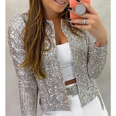 Fashion Sequin Jackets Women Glitter Long Sleeve Short Coats Elegant Spring Outwear Office Ladies Solid  Streetwear