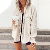 Lizakosht  Elegant Solid Color Ribbed Tops Lady Jackets Autumn Winter Fashion Breasted Button Women Coats Casual Loose Long Sleeve Outwears