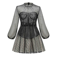 New Design 2 Pieces Summer Dress Women's Black Sexy Corset Long Retro Slim Mesh Mesh Dress Elegant Ladies Club Dress Beach Party